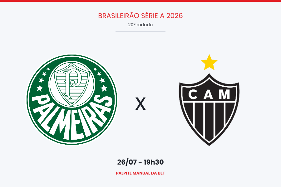 Palmeiras x Atlético-MG — palpite, odds e onde assistir pela 20ª rodada do Brasileirão 2026